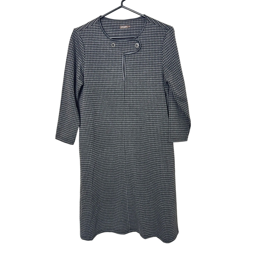 J.McLaughlin Dress M Gray Black Houndstooth Shift Dark Academia classic mature